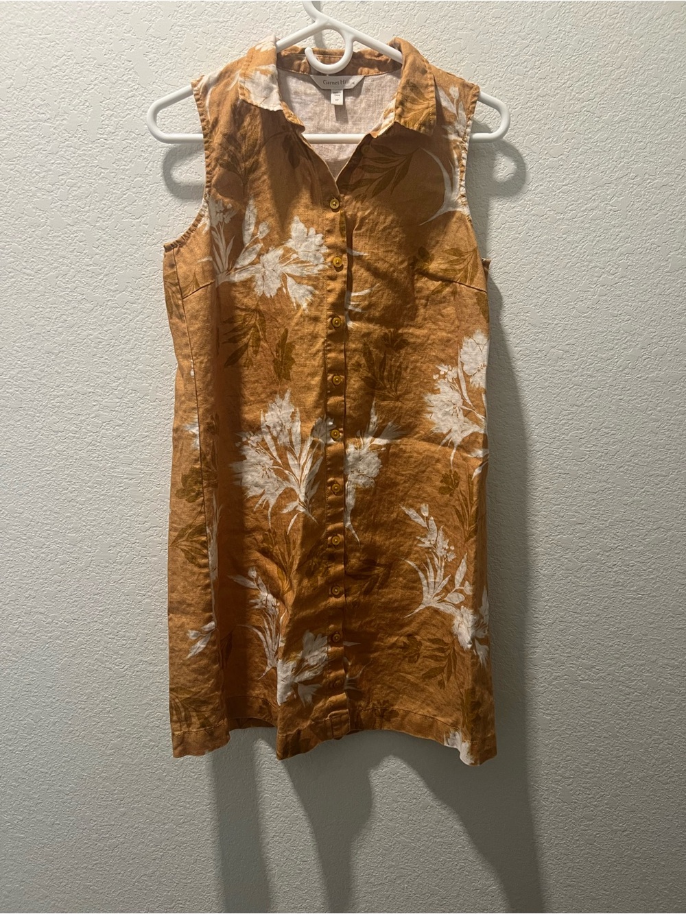 Garnet Hill 100% Linen Sleeveless Floral Shirt Dress Tunic 6P